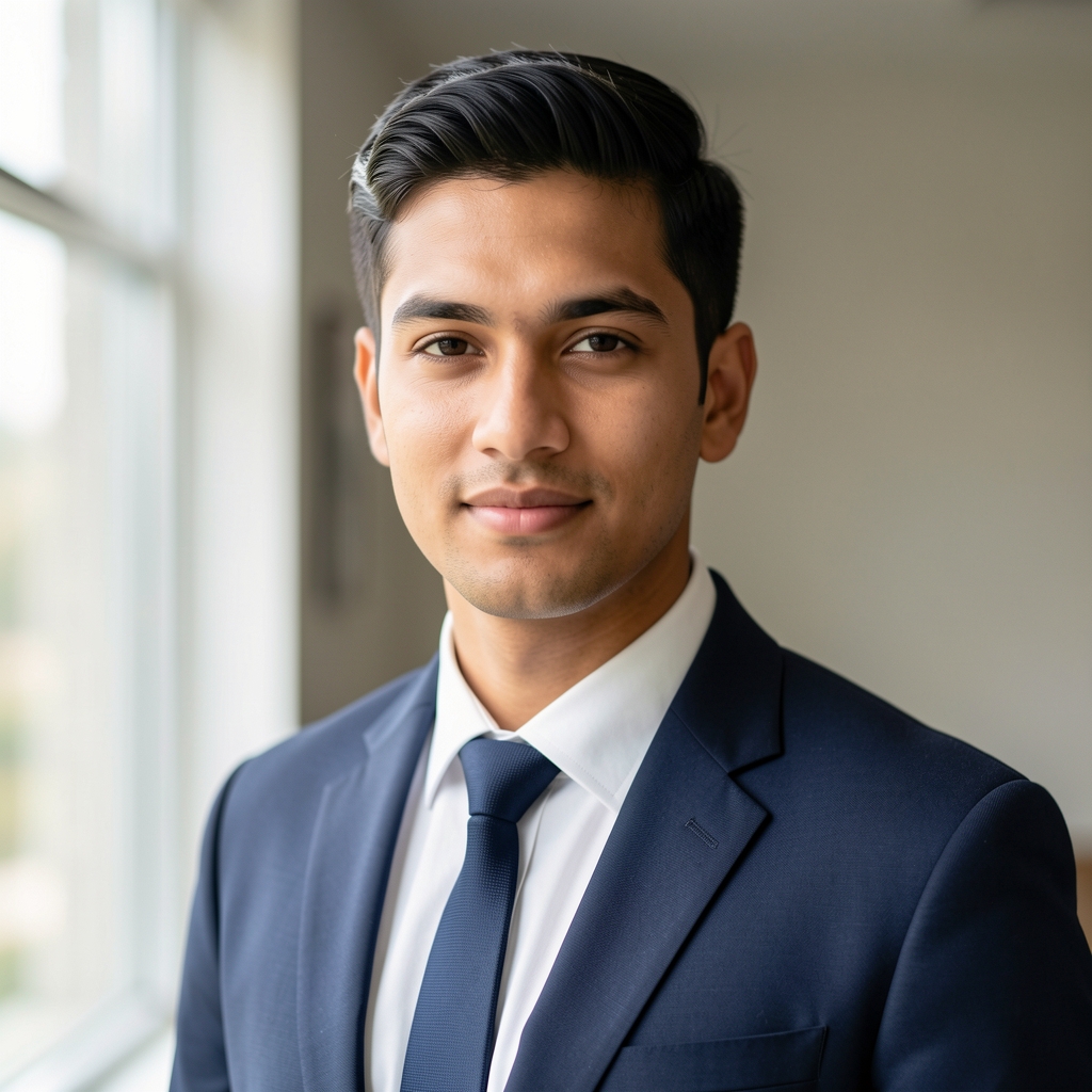 Editorial portrait of Tobias Ashcroft, soft natural light from a window to the left, professional headshot